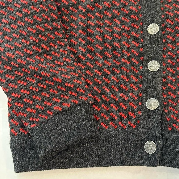 Vintage LL BEAN Birdseye Button Sweater Medium Wool Rayon Norway Winter Grey Red - Picture 2 of 8